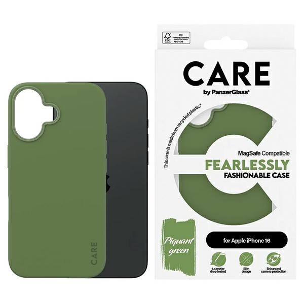 CARE by PanzerGlass Mados dėklas iPhone 16 6.1 – žalias Magnētinis MagSafe