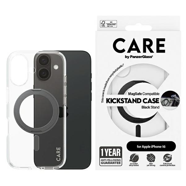 CARE by PanzerGlass Funkcinis dėklas telefonui su stovu iPhone 16 6.1" juodas/juodas Magnetinis 1321