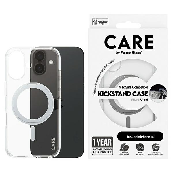 CARE by PanzerGlass Funkcinis dėklas telefonui su stovu iPhone 16 6.1" sidabrinis/sidabrinis Magnetinis 1325