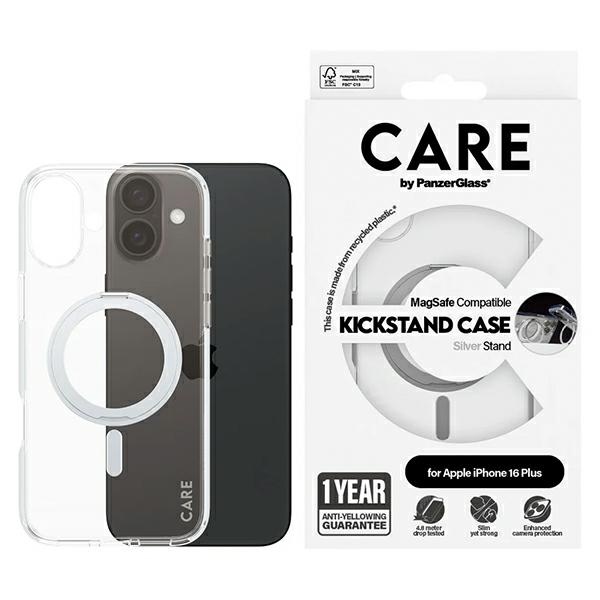 CARE by PanzerGlass Funkcinis dėklas telefonui su stovu iPhone 16 Plus 6.7" sidabrinis/sidabrinis Magnetinis 1327