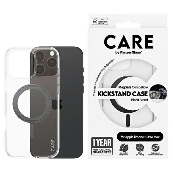CARE by PanzerGlass Funkcinis dėklas telefonui su stovu iPhone 16 Pro Max 6.9" juodas/juodas Magnetinis 1324