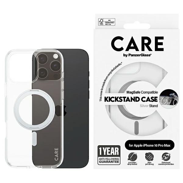 CARE by PanzerGlass Funkcinis dėklas telefonui su stovu iPhone 16 Pro Max 6.9" sidabrinis/sidabrinis Magnetinis 1328
