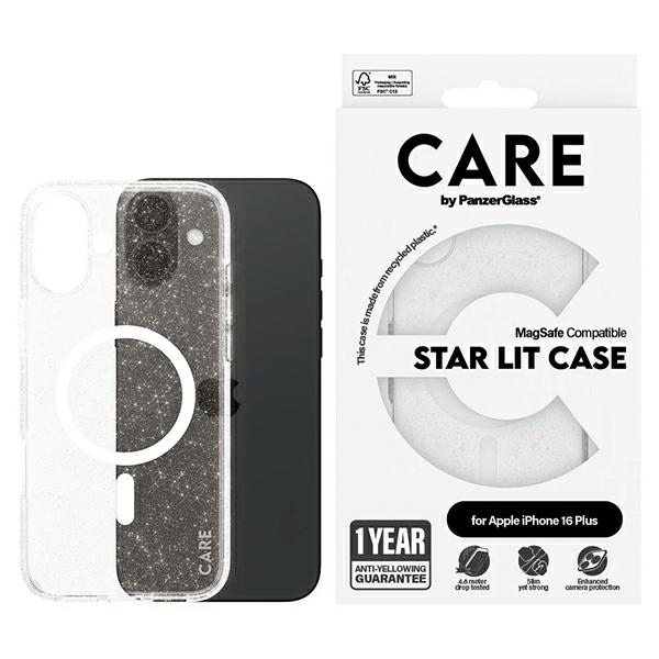 CARE by PanzerGlass Flagship Star Lit dėklas telefonui iPhone 16 Plus 6.7" baltas Magnetinis 1343