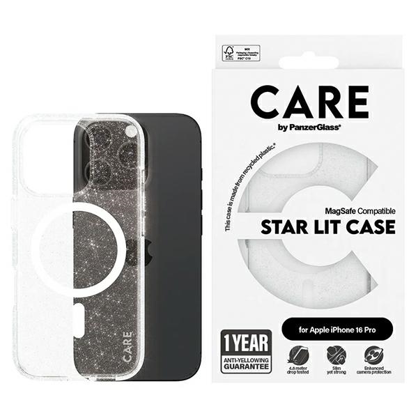 CARE by PanzerGlass Flagship Star Lit dėklas telefonui iPhone 16 Pro 6.3" baltas Magnetinis 1342