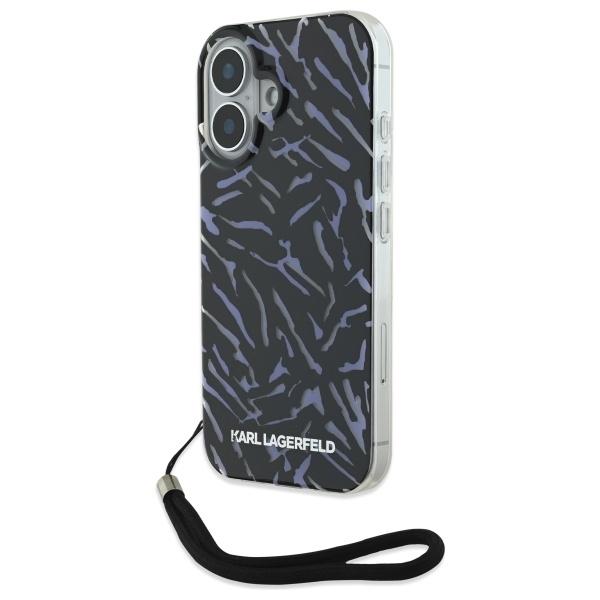 Karl Lagerfeld Zebra Pattern & Cord dėklas telefonui iPhone 16 Plus - violetinis