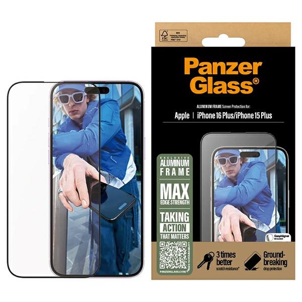PanzerGlass apsauginis stiklas aliuminio rėmas iPhone 16 Plus 6.7" itin platus 2851
