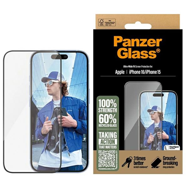 PanzerGlass apsauginis stiklas iPhone 16 6.1" itin platus 2861