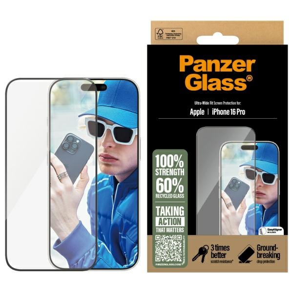 PanzerGlass apsauginis stiklas iPhone 16 Pro 6.3" itin platus 2862