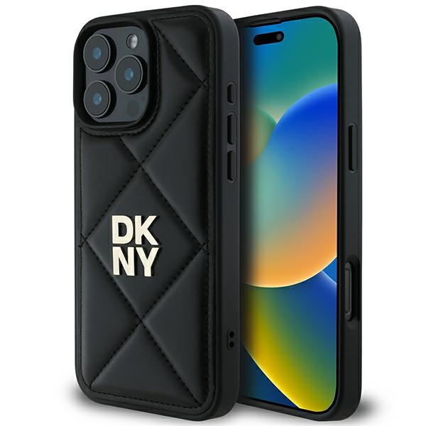 DKNY putuotas Stack logotipas iPhone 16 Pro dėklas telefonui - juodas