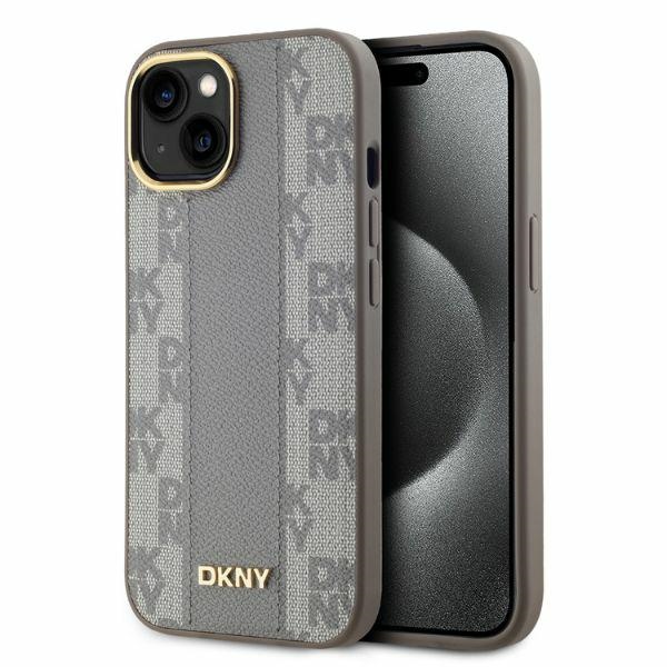 DKNY Odinis languotas mono raštas Magnetinis dėklas telefonui iPhone 14 - smėlio spalvos