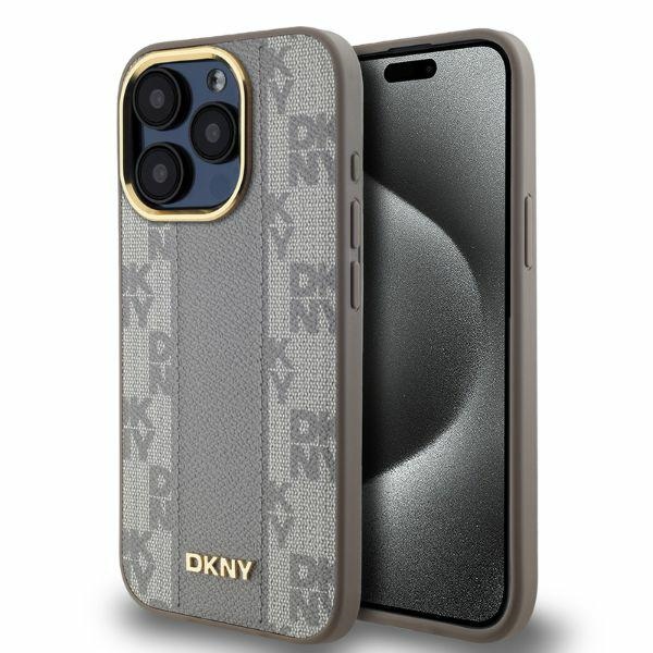 DKNY Odinis languotas mono raštas Magnetinis dėklas telefonui iPhone 15 Pro - smėlio spalvos