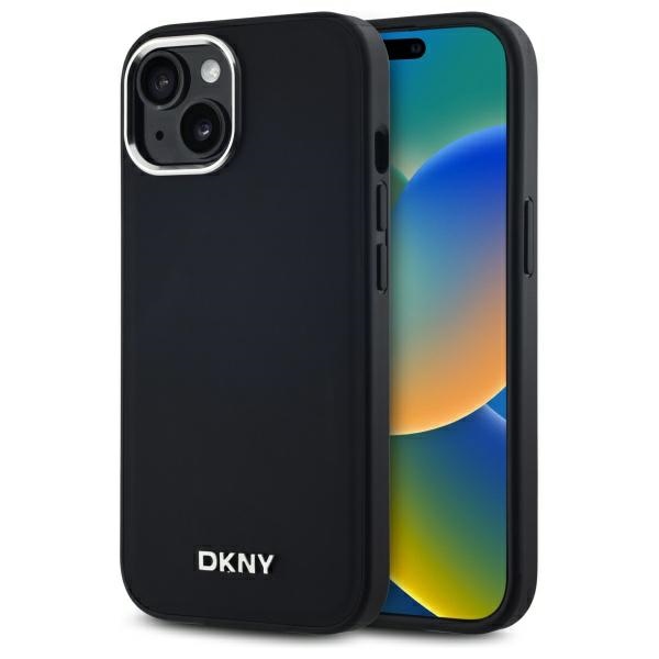 DKNY Paprastas logotipas Magnetinis dėklas telefonui iPhone 15 Plus - juodas