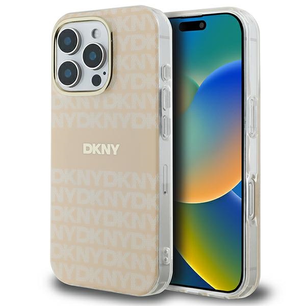 DKNY Kartojamas tekstūros raštas ir juosta magnetinis iPhone 16 Pro dėklas - rožinis