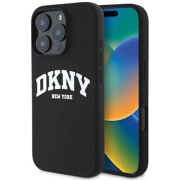 DKNY Silikoninis baltas spausdintas logotipas magnetinis dėklas iPhone 16 Pro Max - juodas