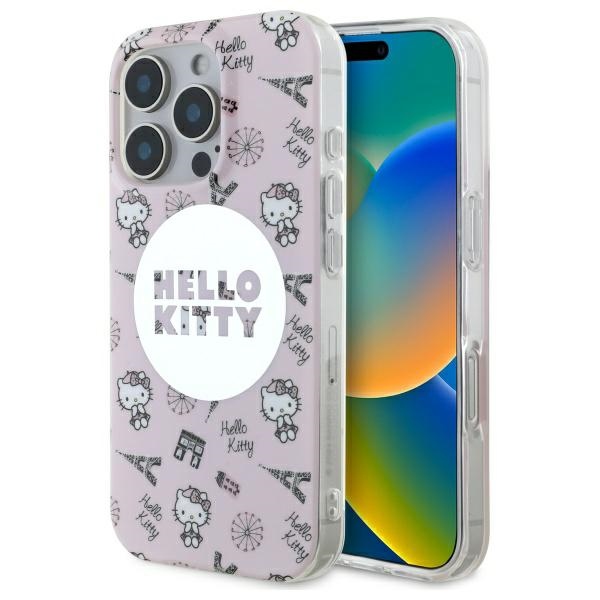 Hello Kitty IML Visur Paryžius magnetinis dėklas iPhone 16 Pro Max - rožinis