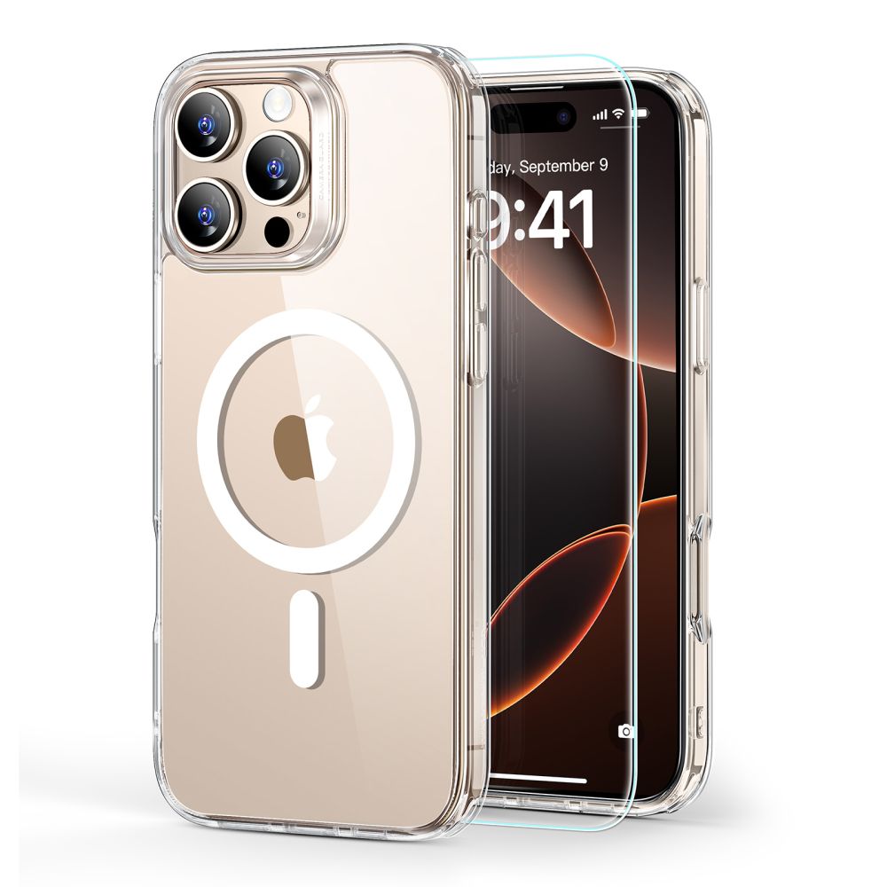 ESR Classic Hybrid Halolock Magnetinis dėklas telefonui + grūdintas stiklas iPhone 16 Pro Max - skaidrus