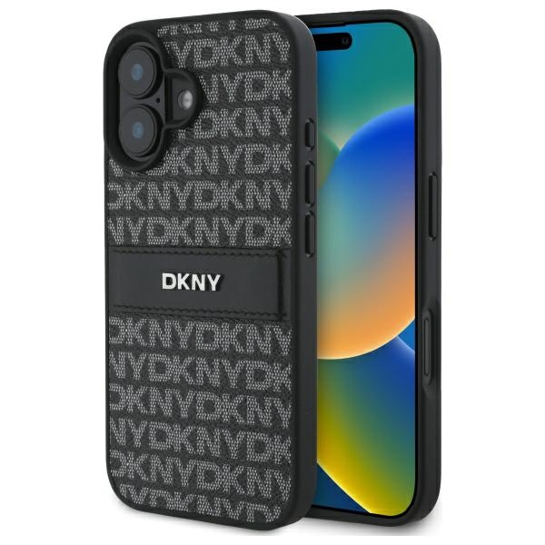 DKNY tekstūrinio rašto dryžuotas dėklas telefonui iPhone 16 - juodas