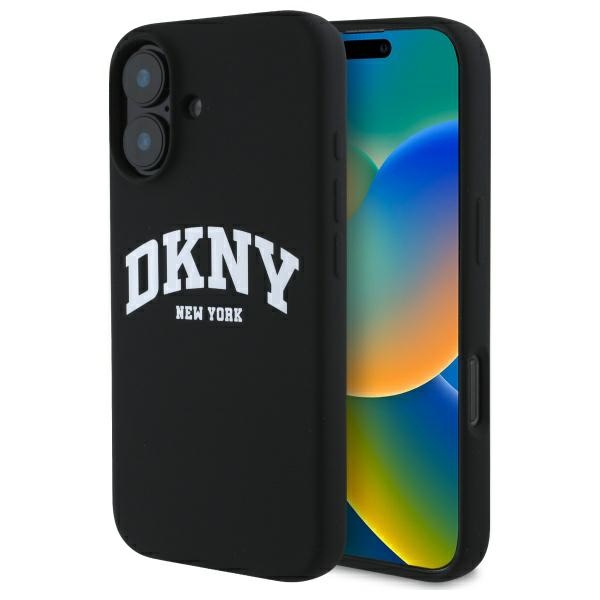 DKNY silikoninis baltas su logotipu Magnetinis dėklas telefonui iPhone 16 - juodas
