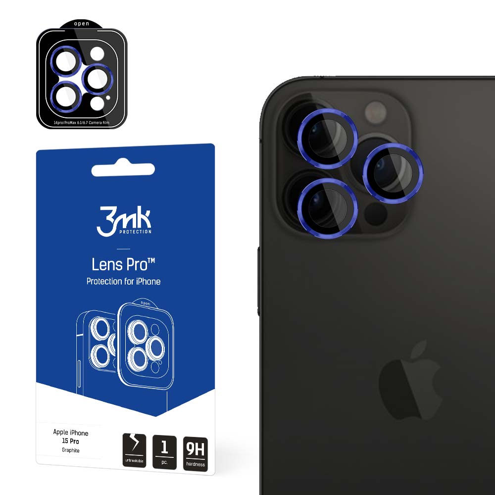 3mk Lens Protection Pro Kameros dangtelis su mėlynu rėmu iPhone 15 Pro Max