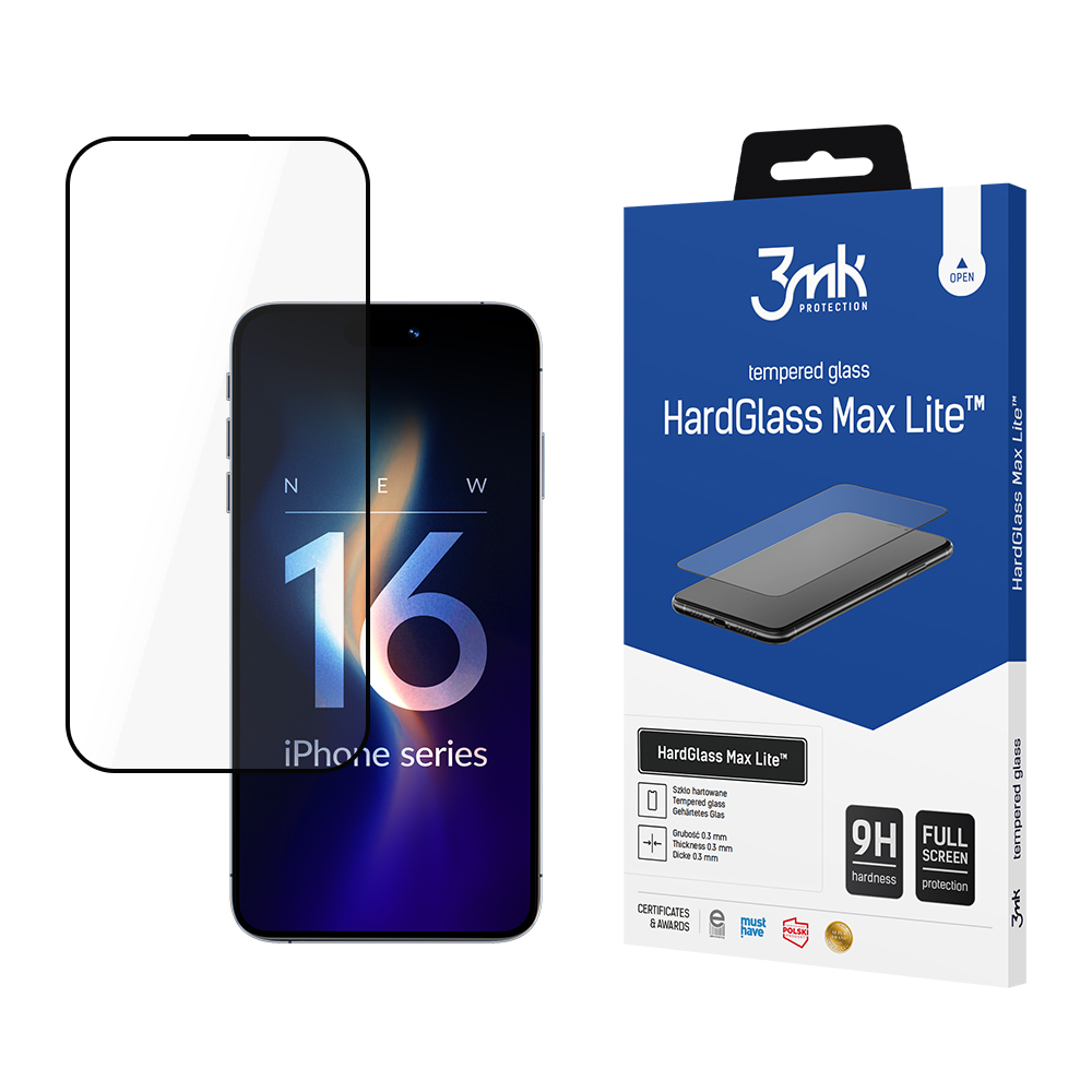 3mk HardGlass Max Lite Grūdintas stiklas su juodu rėmeliu iPhone 16 Pro Max