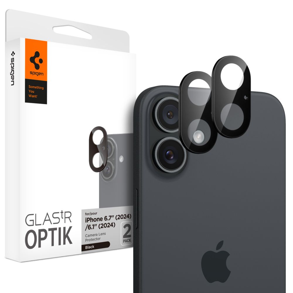 Spigen Optik GLAS.TR kameros apsauga 2-PACK iPhone 16 / 16 PLUS - juoda