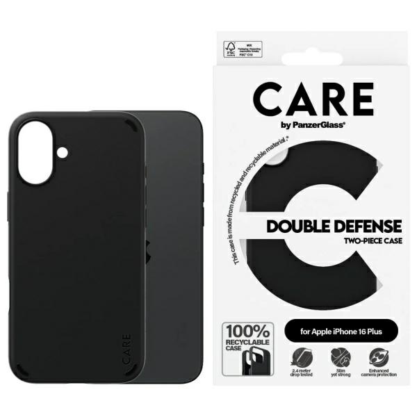 CARE by PanzerGlass dvigubos apsaugos dėklas telefonui iPhone 16 Plus - juodas