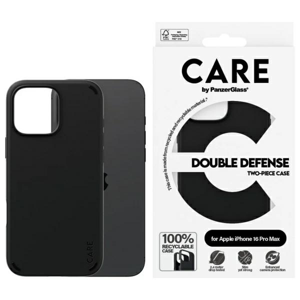 CARE by PanzerGlass dvigubos apsaugos dėklas telefonui iPhone 16 Pro - juodas