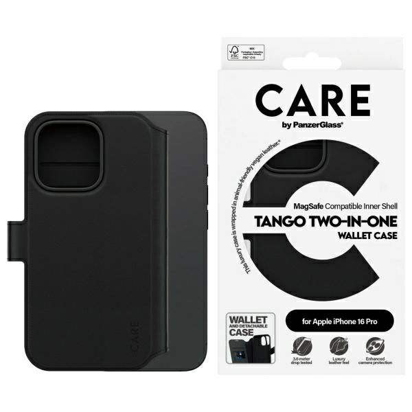 CARE by PanzerGlass Tango 2in1 piniginė Magnetinis dėklas telefonui iPhone 16 Pro - juodas