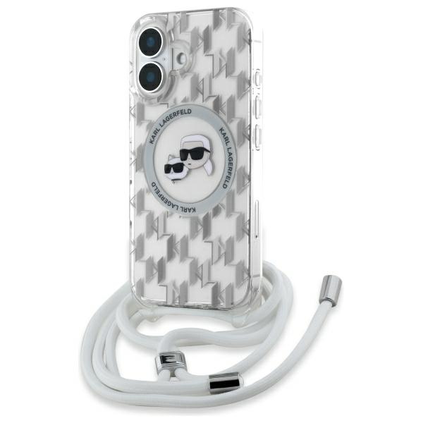 Karl Lagerfeld IML per petį monograminis Karl ir Choupette galvos MagSafe iPhone 16 dėklas - skaidrus