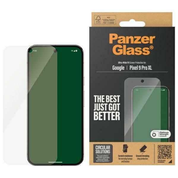 PanzerGlass Ultra-Wide Fit grūdintas apsauginis stiklas Google Pixel 9 Pro XL telefonui – skaidrus