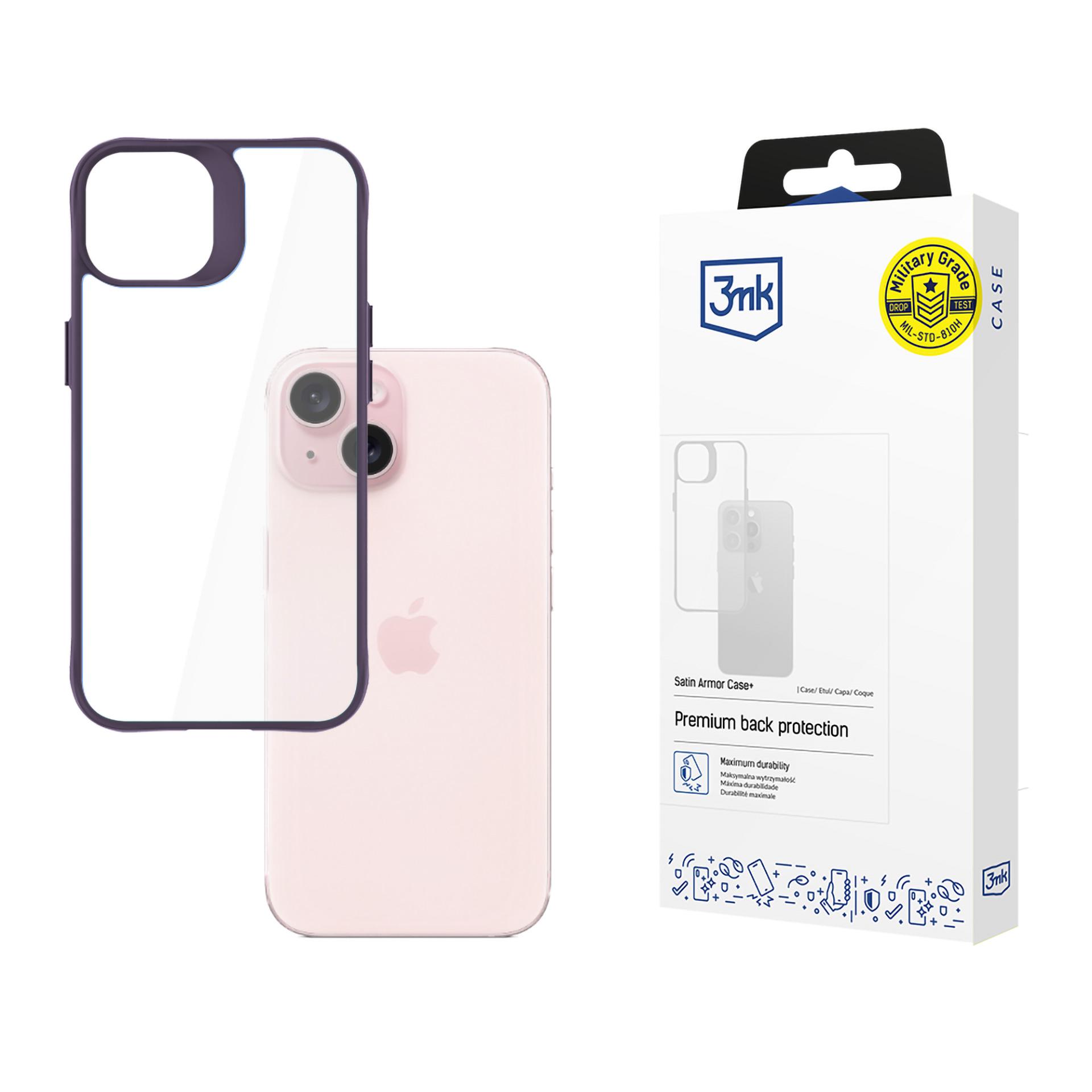 3mk Satin Armor dėklas telefonui violetinis Apple iPhone 15 - permatomas