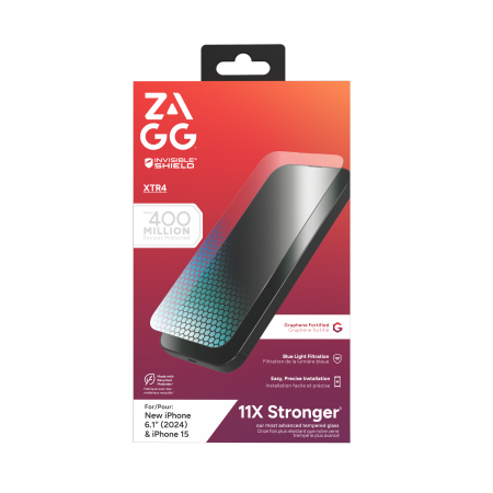 ZAGG InvisibleShield Glass XTR4 apsauginis stiklas su grafenu ir mėlynos šviesos filtru iPhone 15/16 telefonui