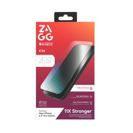 ZAGG InvisibleShield Glass XTR4 grafeninis apsauginis stiklas su mėlynos šviesos filtru iPhone 16 Pro telefonui