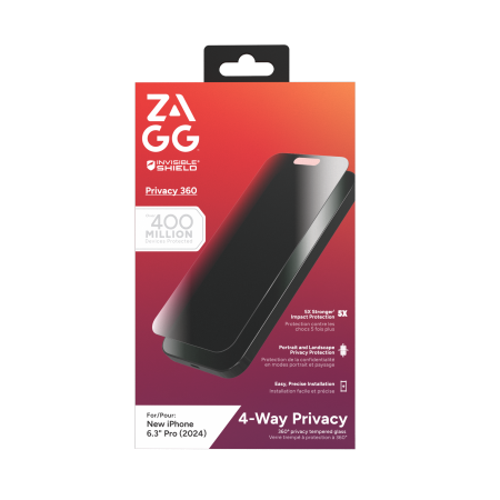 ZAGG InvisibleShield Glass Elite Privacy 360 apsauginis stiklas iPhone 16 Pro telefonui