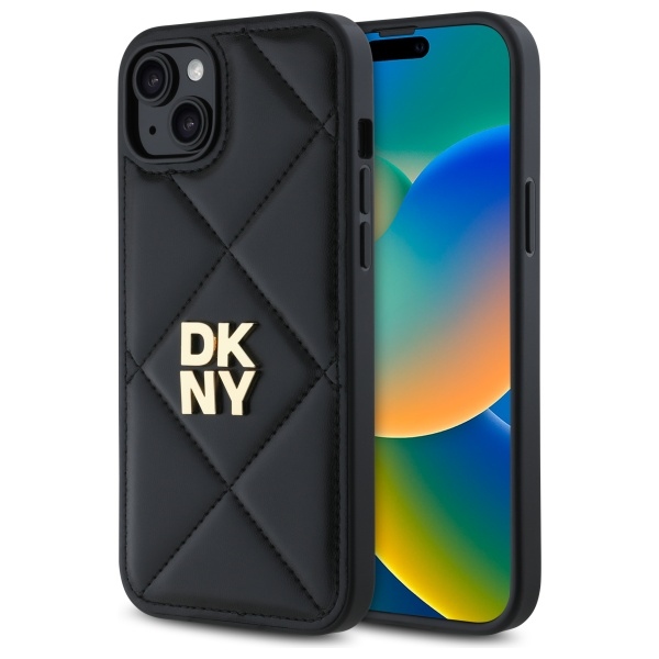 DKNY Quilted Stack Logo dėklas telefonui iPhone 15 Plus - juodas