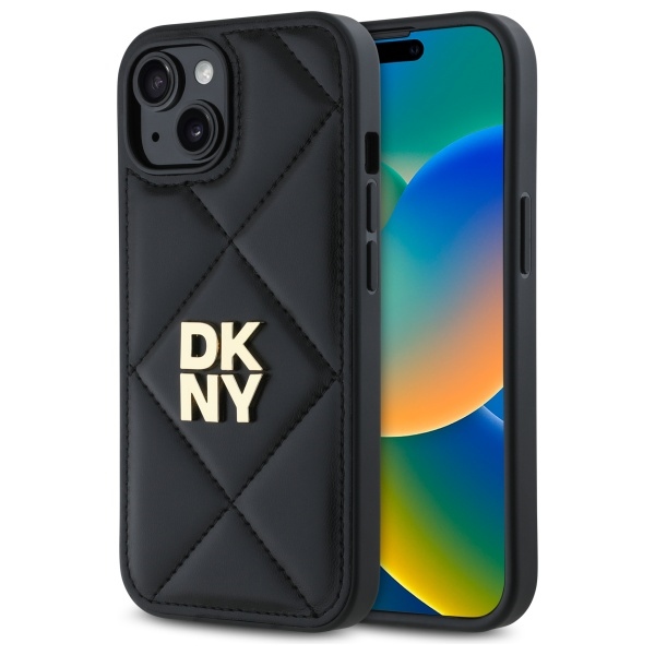 DKNY Quilted Stack Logo dėklas telefonui iPhone 15 - juodas
