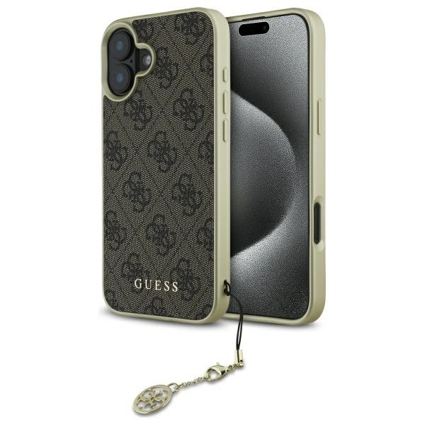 Guess 4G Charms Kolekcijos dėklas iPhone 16 - rudas