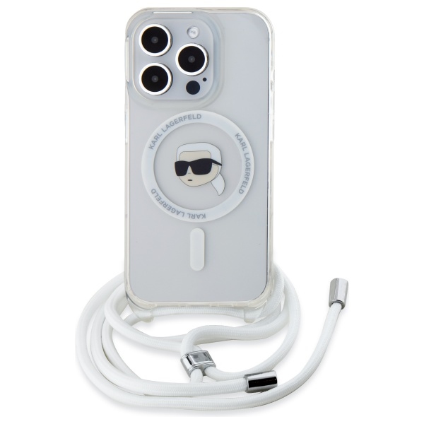 Karl Lagerfeld per petį IML Karl galvos MagSafe dėklas iPhone 16 Pro – skaidrus