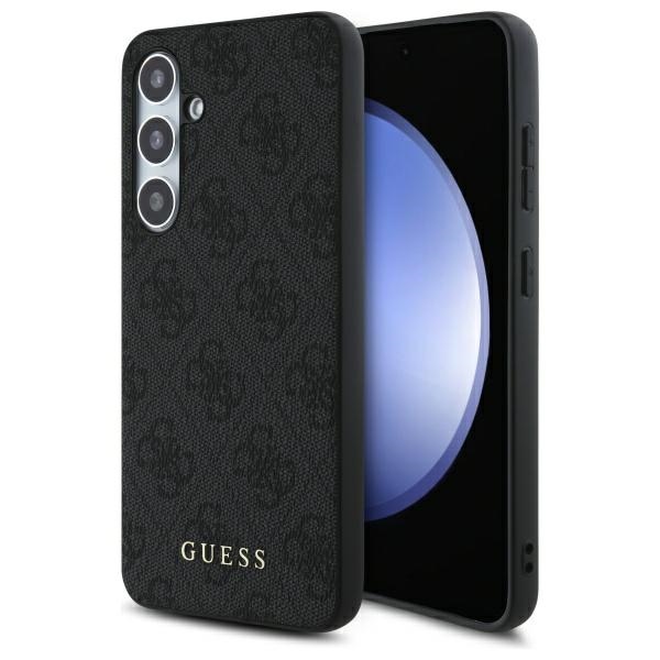 Guess GUHCS24FEG4GFGR S24 FE S721 pilkas/pilkas kietas dėklas 4G Metalinis Auksinis Logotipas