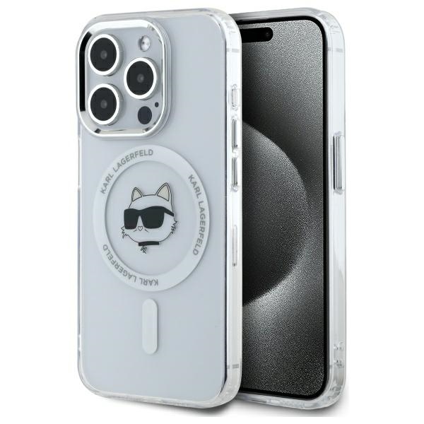 Karl Lagerfeld IML Metalinė Choupette galva MagSafe dėklas iPhone 15 Pro - baltas