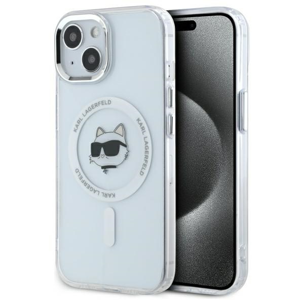 Karl Lagerfeld IML Metalinė Choupette galva MagSafe dėklas iPhone 15 Plus - baltas