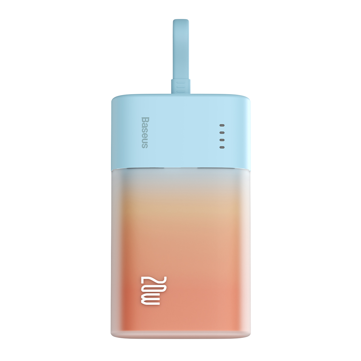Baseus Popsicle 5200mAh 20W išorinė baterija su įmontuotu Lightning kabeliu (+ baltas Baseus Simple USB-C - USB-C 60W/20V/3A/30cm kabelis) - mėlyna-oranžinė