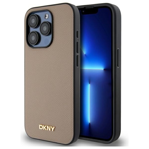 DKNY Grained Metal Logo MagSafe dėklas telefonui iPhone 15 Pro Max - smėlinis