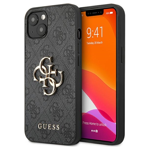 Guess GUHCP13M4GMGGR iPhone 13 / 14 / 15 6.1" pilkas/pilkas kietas dėklas 4G Didelis Metalinis Logotipas