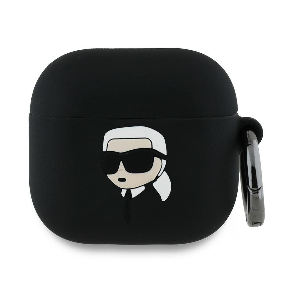 Karl Lagerfeld silikoninis Karl galvos 3D dėklas AirPods 4 - juoda