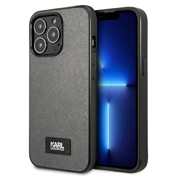 Karl Lagerfeld Saffiano plokštelės dėklas telefonui iPhone 13 Pro Max 6.7" - sidabrinis