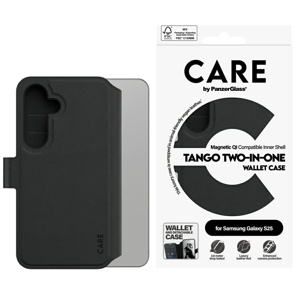 CARE by PanzerGlass Feature Tango 2in1 piniginės dėklas Samsung Galaxy S25 - juodas