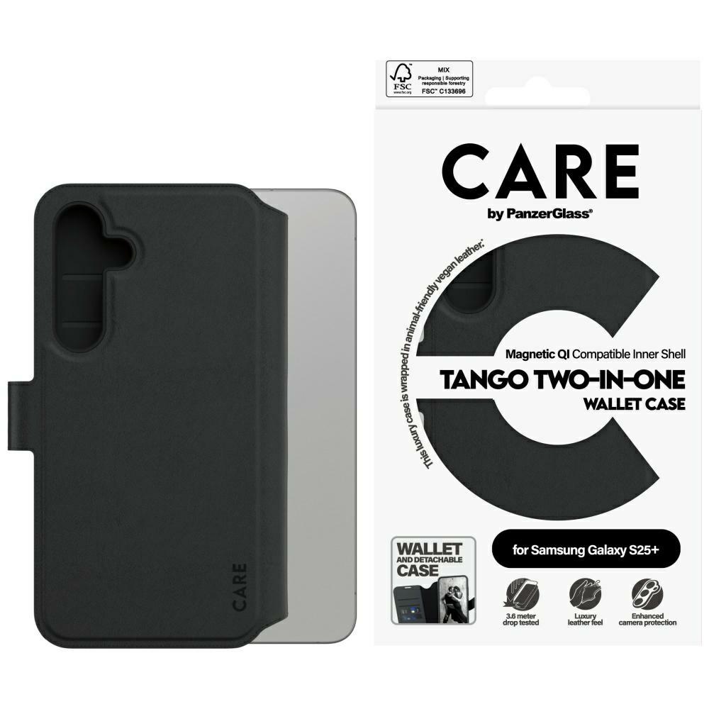 CARE by PanzerGlass Funkcinis Tango 2in1 piniginės dėklas telefonui Samsung Galaxy S25+ - Juodas