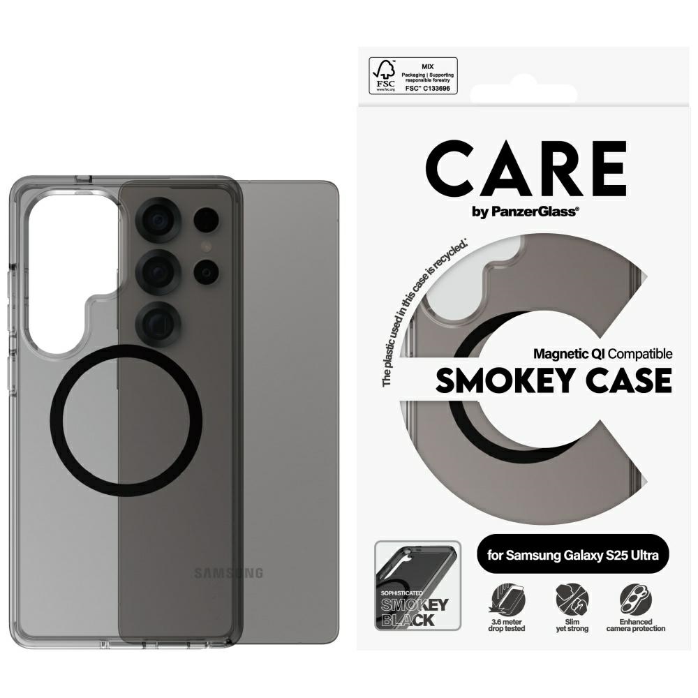 CARE by PanzerGlass Flagship Urban Combat juodas QI dėklas Samsung Galaxy S25 Ultra - pusiau permatomas dūminis