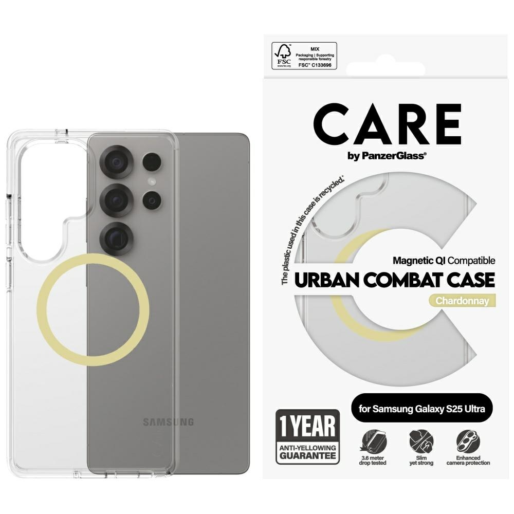 CARE by PanzerGlass Flagship Urban Combat Chardonnay QI dėklas Samsung Galaxy S25 Ultra - skaidrus